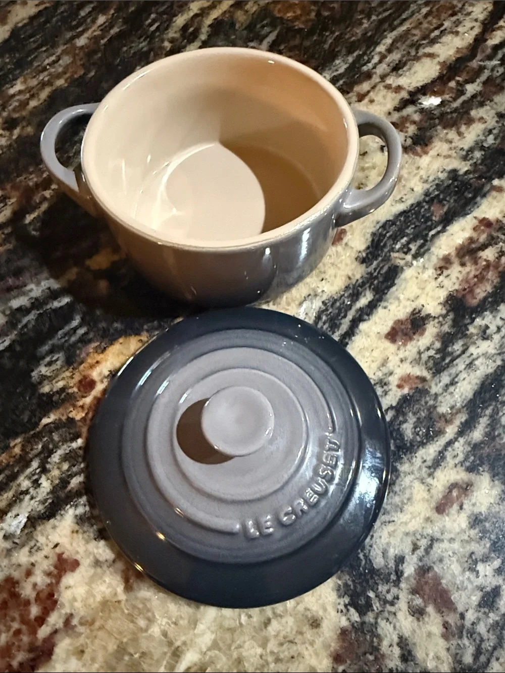 Le Creuset Gray to Dark Gray Covered Casserole